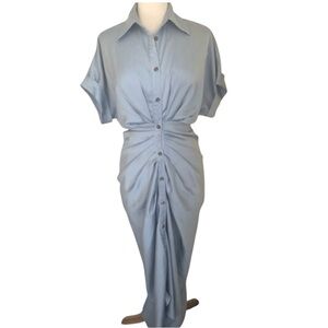 ViCi blue button down shirt dress w/short sleeves & lapel v-neck Size Small